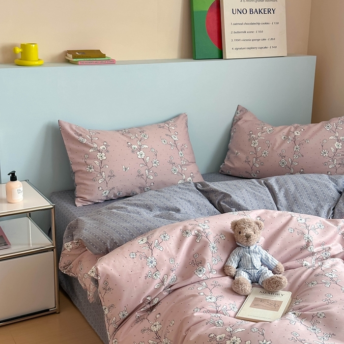 91家纺网 家纺一手货源 找家纺 时年 2024新款全棉数码大版趣味系列四件套 花满溢-紫（枕套为非大版）