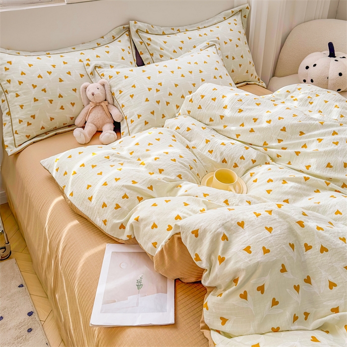 91家纺网 家纺一手货源 找家纺 雅慕家居 2024新款A类臻棉提花清新风四件套柔软亲肤 心心相印