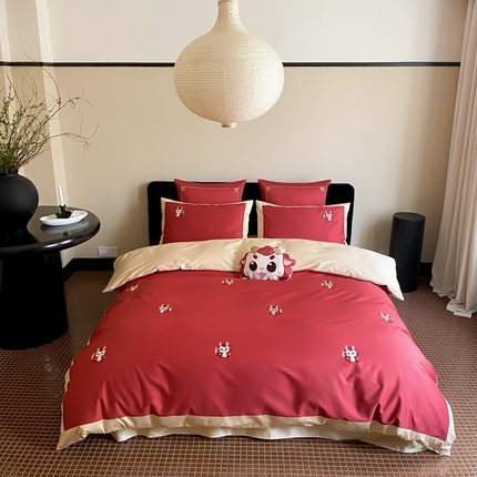 91家纺网 家纺一手货源 找家纺 （总）曼布缇 2025春夏新品100s长绒棉绣花四件套-万事兴龙