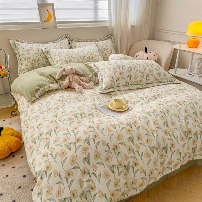 91家纺网 家纺一手货源 找家纺 雅慕家居 2024新款A类臻棉提花清新风四件套柔软亲肤 浅梦