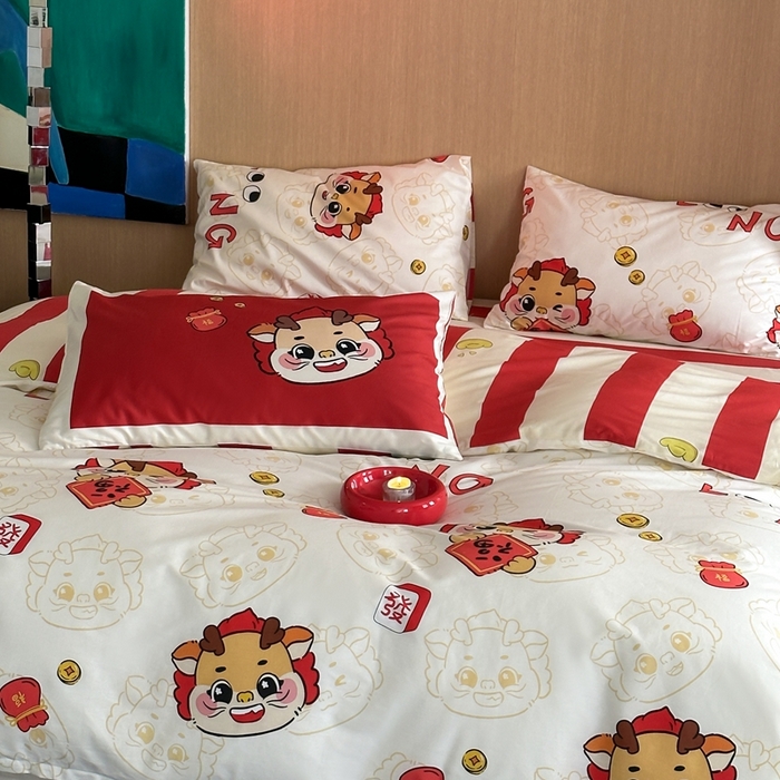 91家纺网 家纺一手货源 找家纺 时年 2024新款全棉数码大版趣味系列四件套 福龙