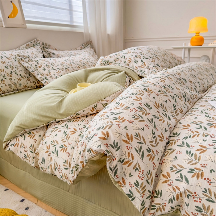 91家纺网 家纺一手货源 找家纺 雅慕家居 2024新款A类臻棉提花清新风四件套柔软亲肤 幸运草