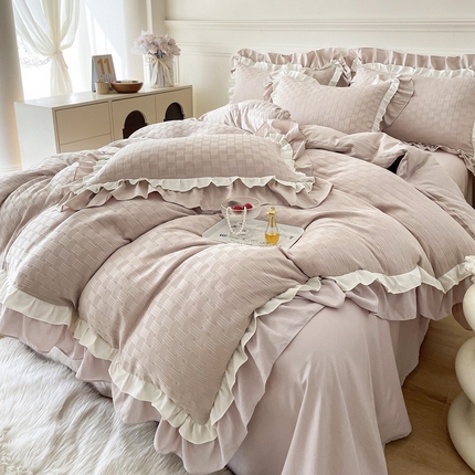 布可家纺 2025新款泡泡纱水洗双层边四件套-欢乐颂系列 欢乐颂-卡其