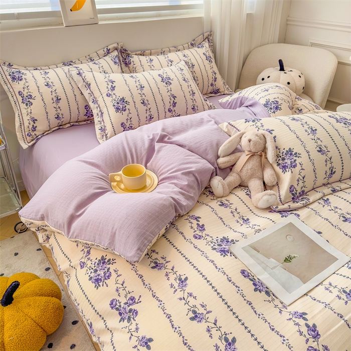 91家纺网 家纺一手货源 找家纺 雅慕家居 2024新款A类臻棉提花清新风四件套柔软亲肤 紫藤