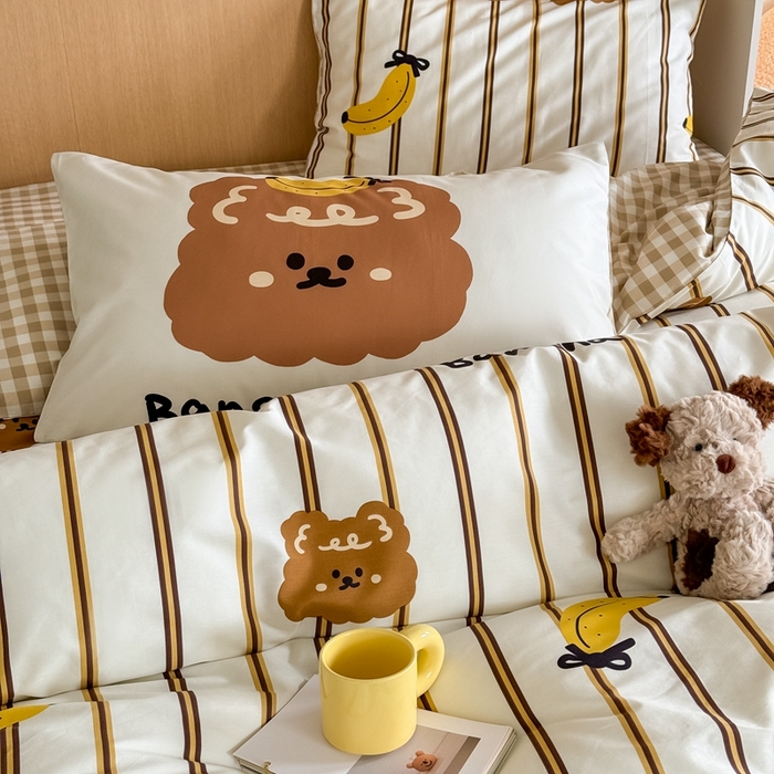 91家纺网 家纺一手货源 找家纺 时年 2024新款全棉数码大版趣味系列四件套 香蕉熊