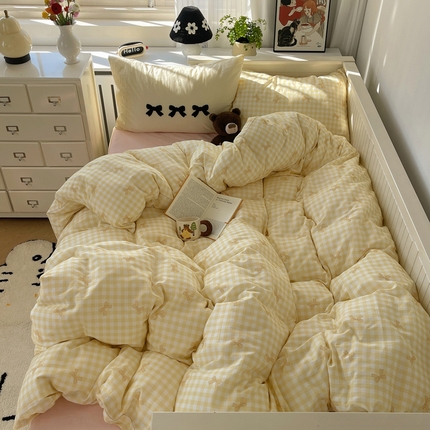 91家纺网 家纺一手货源 找家纺 （总）桃子家居 2024新款A类纯棉水洗棉毛巾绣蝴蝶结少女系列四件套