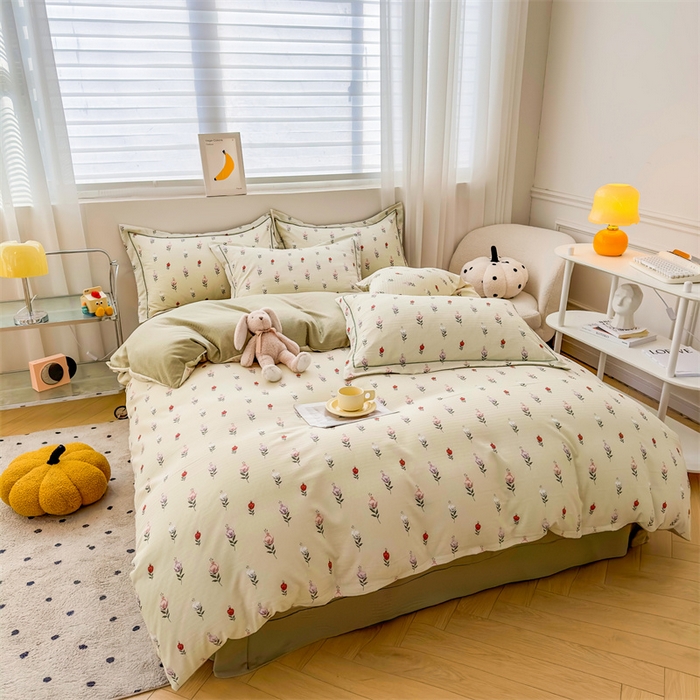 91家纺网 家纺一手货源 找家纺 雅慕家居 2024新款A类臻棉提花清新风四件套柔软亲肤 晨晓