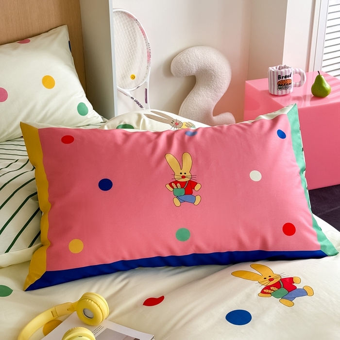 91家纺网 家纺一手货源 找家纺 时年 2024新款全棉数码大版趣味系列四件套 波点兔