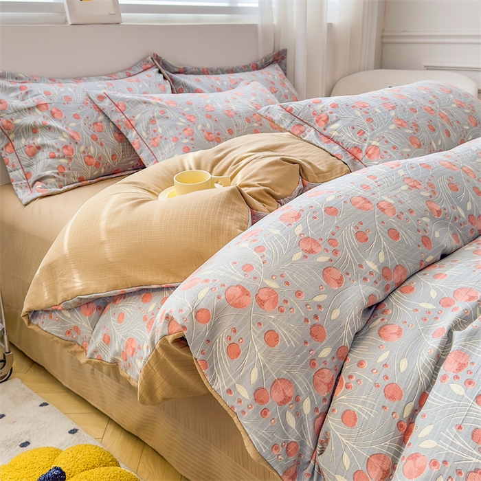 91家纺网 家纺一手货源 找家纺 雅慕家居 2024新款A类臻棉提花清新风四件套柔软亲肤 东方悦色