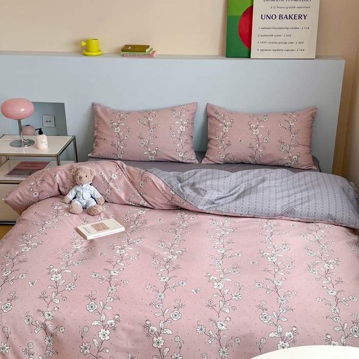 91家纺网 家纺一手货源 找家纺 时年 2024新款全棉数码大版趣味系列四件套 花满溢-紫（枕套为非大版）