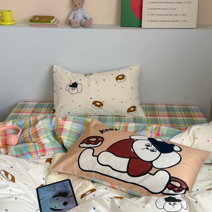 91家纺网 家纺一手货源 找家纺 时年 2024新款全棉数码大版趣味系列四件套 甜圈狗