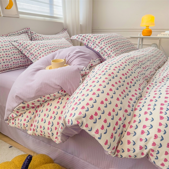 91家纺网 家纺一手货源 找家纺 雅慕家居 2024新款A类臻棉提花清新风四件套柔软亲肤 花满园