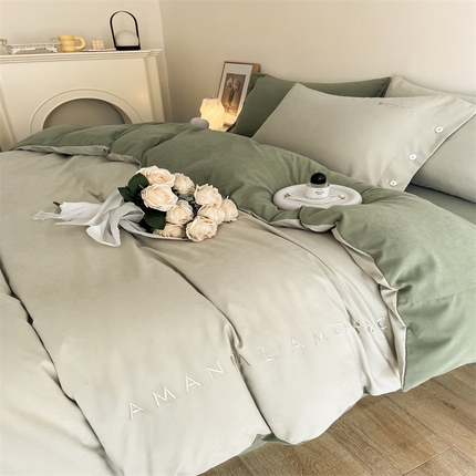 91家纺网 家纺一手货源 找家纺 布可 2025秋冬新款云朵绒轻奢刺绣四件套-慕斯 慕斯-琉璃绿