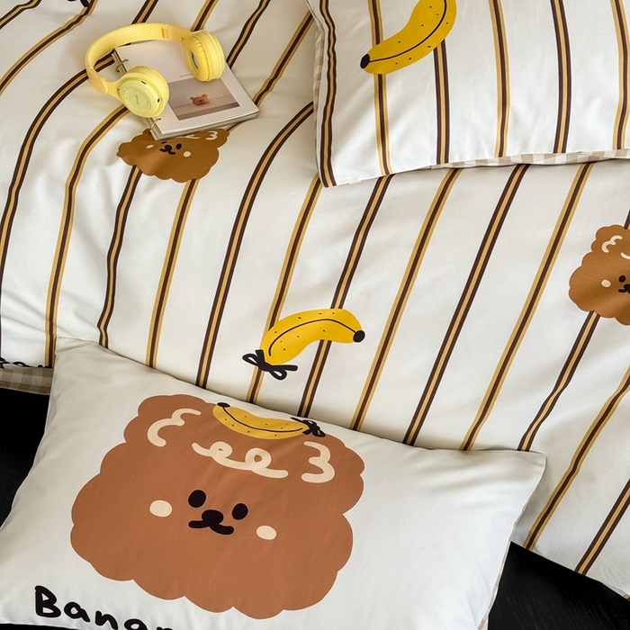 91家纺网 家纺一手货源 找家纺 时年 2024新款全棉数码大版趣味系列四件套 香蕉熊