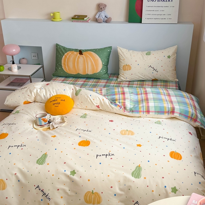 91家纺网 家纺一手货源 找家纺 时年 2024新款全棉数码大版趣味系列四件套 南瓜派