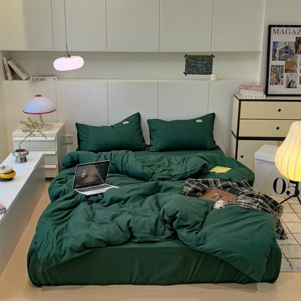 蓝淋 2024新春款日式简约婴儿可以啃咬的超柔混搭水洗棉四件套 墨绿