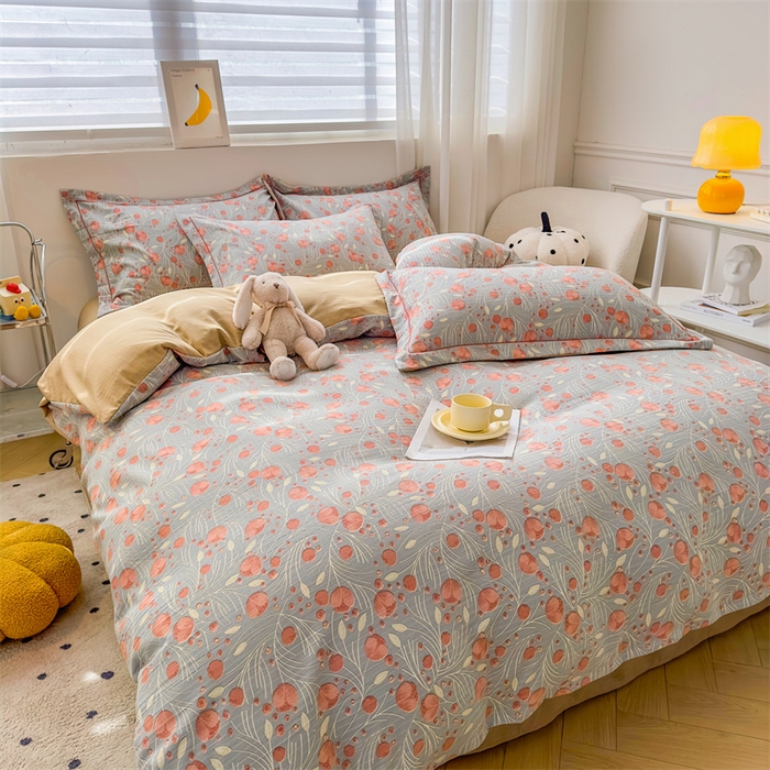 91家纺网 家纺一手货源 找家纺 雅慕家居 2024新款A类臻棉提花清新风四件套柔软亲肤 东方悦色