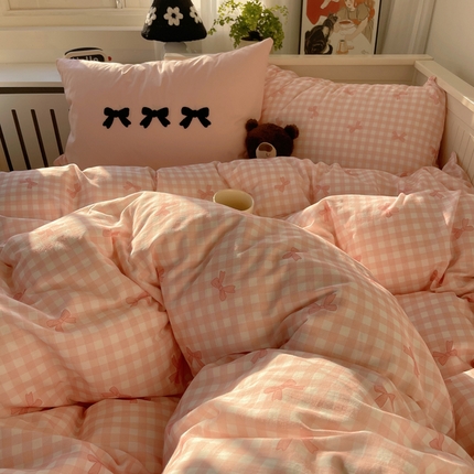 91家纺网 家纺一手货源 找家纺 （总）桃子家居 2024新款A类纯棉水洗棉毛巾绣蝴蝶结少女系列单枕套