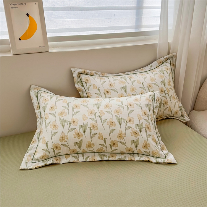 91家纺网 家纺一手货源 找家纺 雅慕家居 2024新款A类臻棉提花清新风四件套柔软亲肤 浅梦