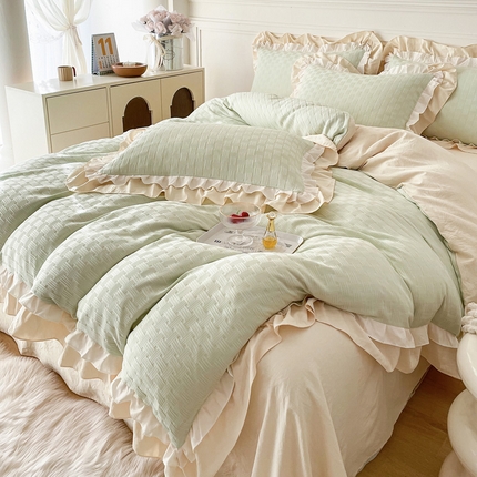 91家纺网 家纺一手货源 找家纺 （总）布可家纺 2025新款泡泡纱水洗双层边四件套-欢乐颂系列