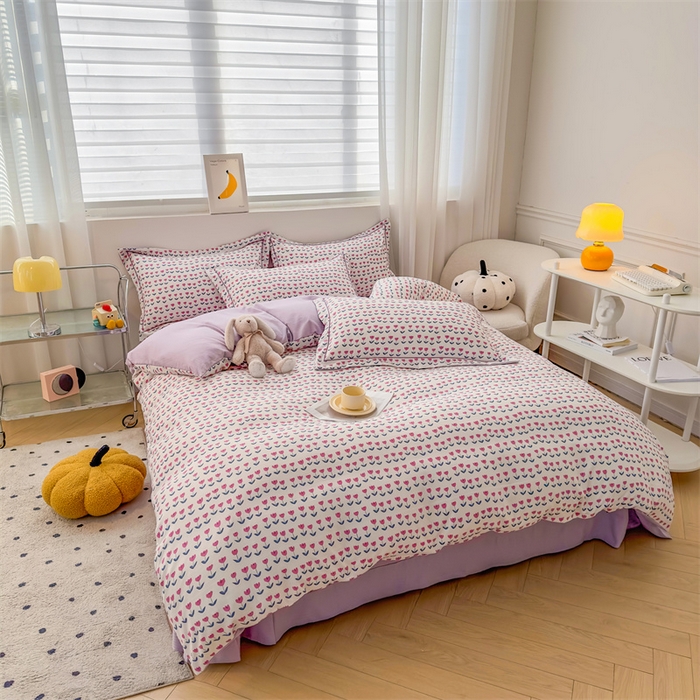 91家纺网 家纺一手货源 找家纺 雅慕家居 2024新款A类臻棉提花清新风四件套柔软亲肤 花满园