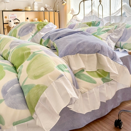 91家纺网 家纺一手货源 找家纺 花伞家居 2024新款韩版小清新全棉四件套 韩版-郁金香盛开