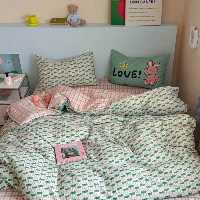 91家纺网 家纺一手货源 找家纺 时年 2024新款全棉数码大版趣味系列四件套 可爱芽