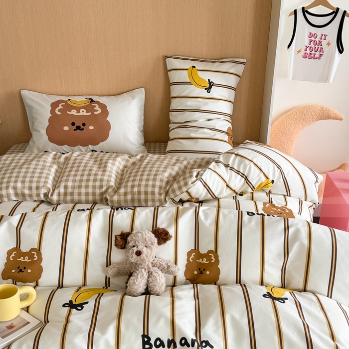 91家纺网 家纺一手货源 找家纺 时年 2024新款全棉数码大版趣味系列四件套 香蕉熊