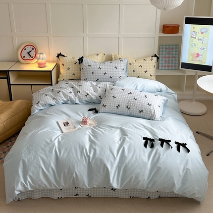 91家纺网 家纺一手货源 找家纺 （总）柚子YOUTH 2024新款工艺蝴蝶结水洗棉四件套