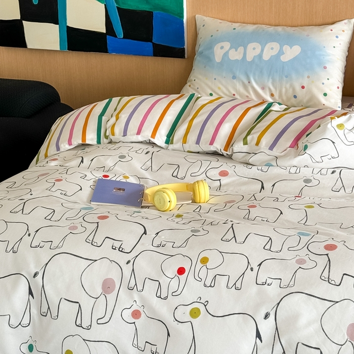 91家纺网 家纺一手货源 找家纺 时年 2024新款全棉数码大版趣味系列四件套 动物园