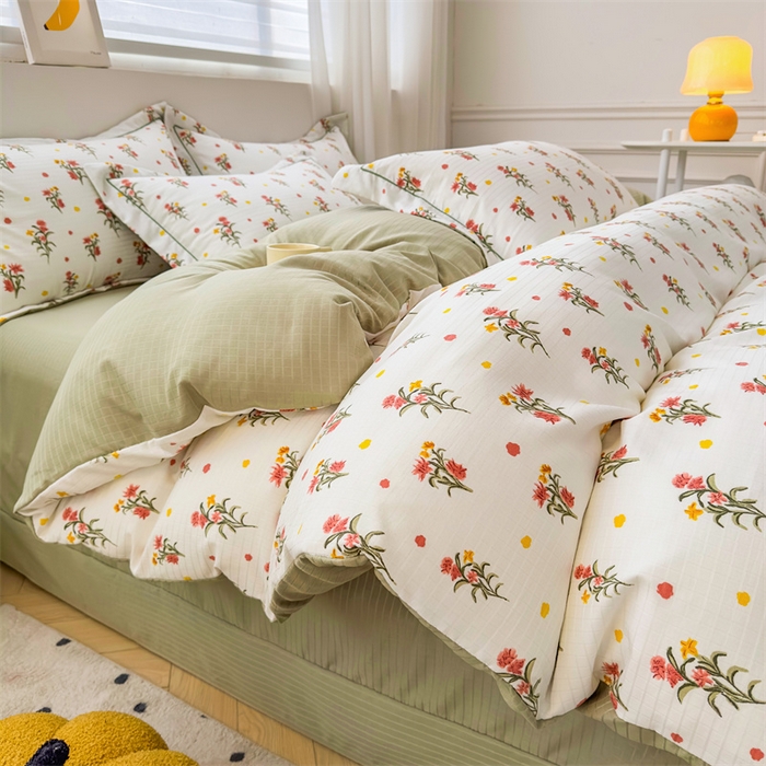 91家纺网 家纺一手货源 找家纺 雅慕家居 2024新款A类臻棉提花清新风四件套柔软亲肤 田园