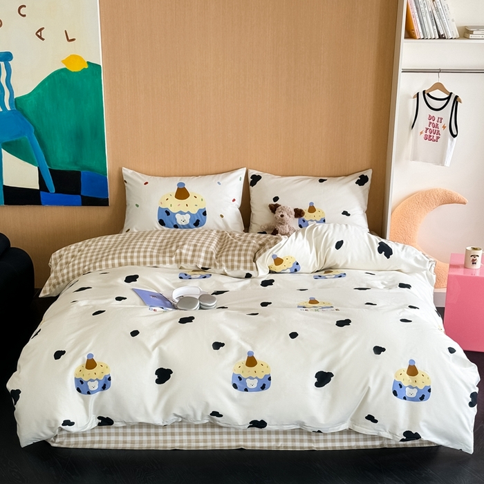 91家纺网 家纺一手货源 找家纺 时年 2024新款全棉数码大版趣味系列四件套 奶油蛋糕