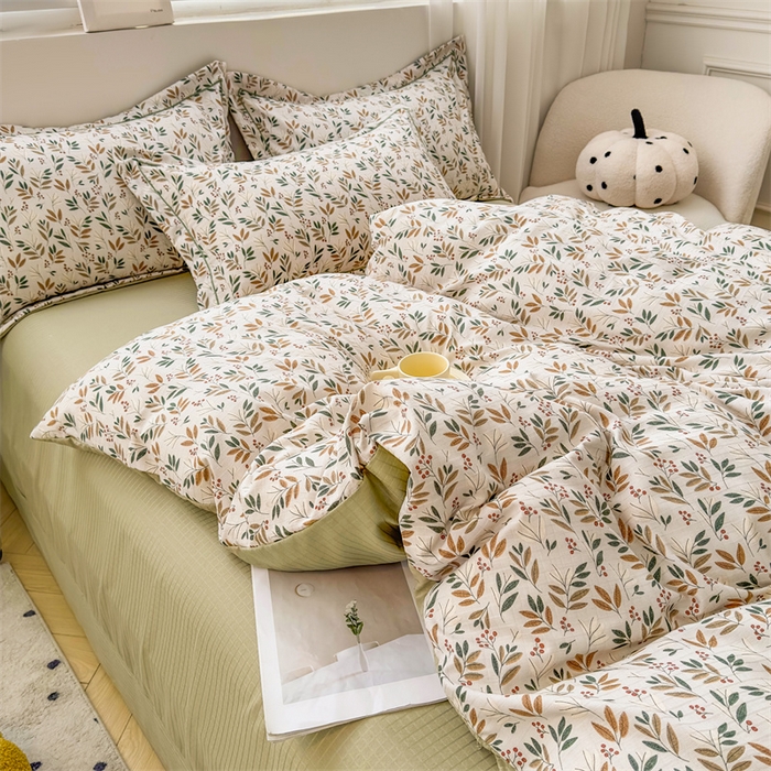 91家纺网 家纺一手货源 找家纺 雅慕家居 2024新款A类臻棉提花清新风四件套柔软亲肤 幸运草