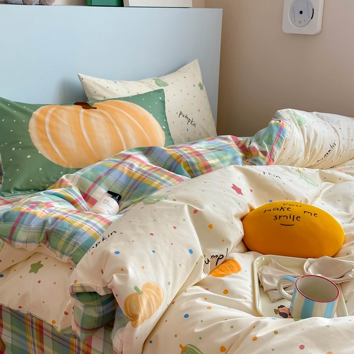 91家纺网 家纺一手货源 找家纺 时年 2024新款全棉数码大版趣味系列四件套 南瓜派