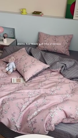 91家纺网 家纺一手货源 找家纺 时年 2024新款全棉数码大版趣味系列四件套 花满溢-紫（枕套为非大版）