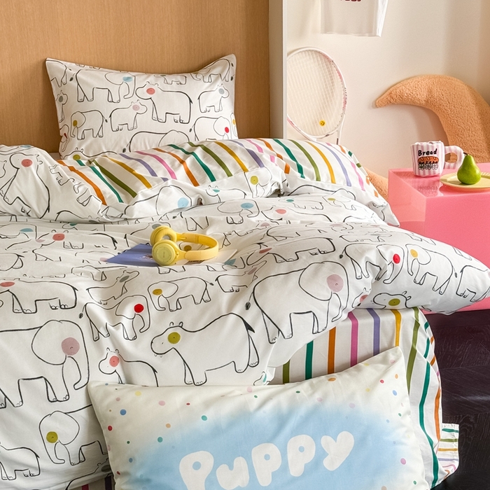 91家纺网 家纺一手货源 找家纺 时年 2024新款全棉数码大版趣味系列四件套 动物园