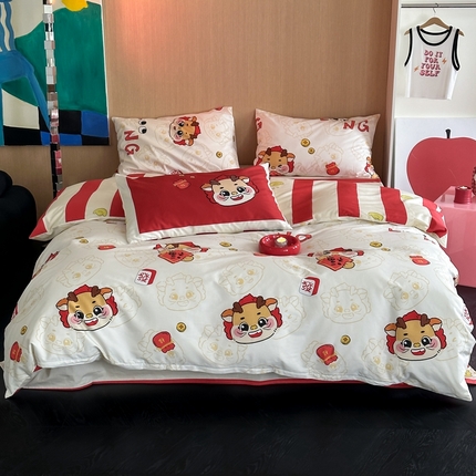 时年 2024新款全棉数码大版趣味系列四件套 福龙