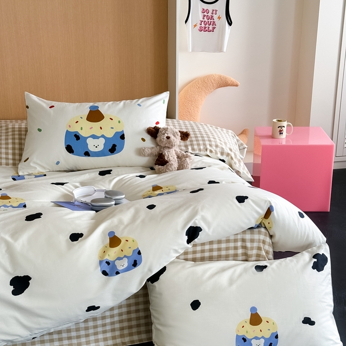 91家纺网 家纺一手货源 找家纺 时年 2024新款全棉数码大版趣味系列四件套 奶油蛋糕