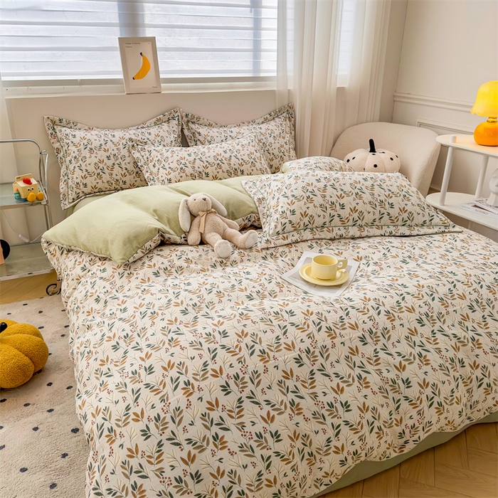 91家纺网 家纺一手货源 找家纺 雅慕家居 2024新款A类臻棉提花清新风四件套柔软亲肤 幸运草