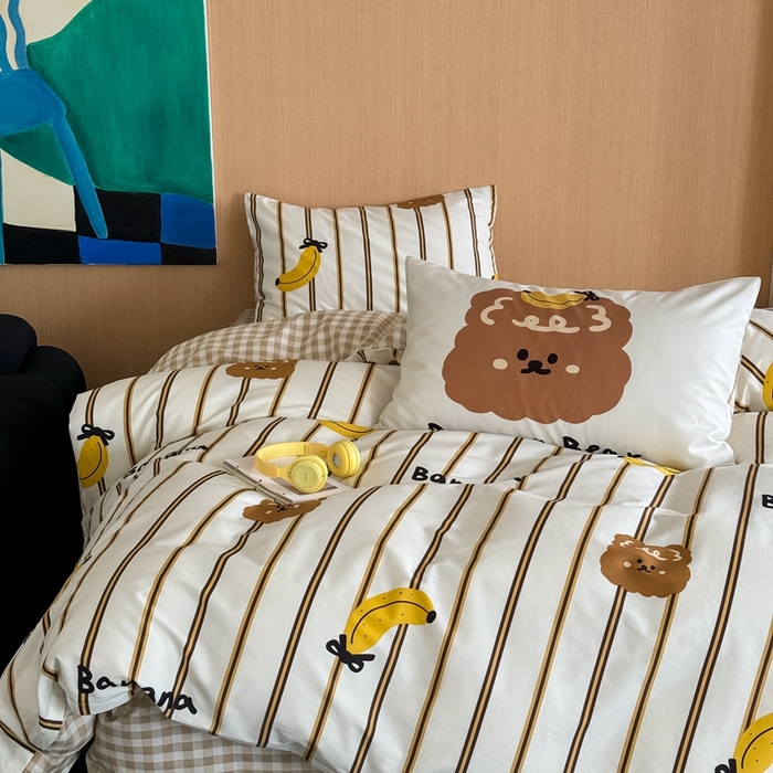 91家纺网 家纺一手货源 找家纺 时年 2024新款全棉数码大版趣味系列四件套 香蕉熊