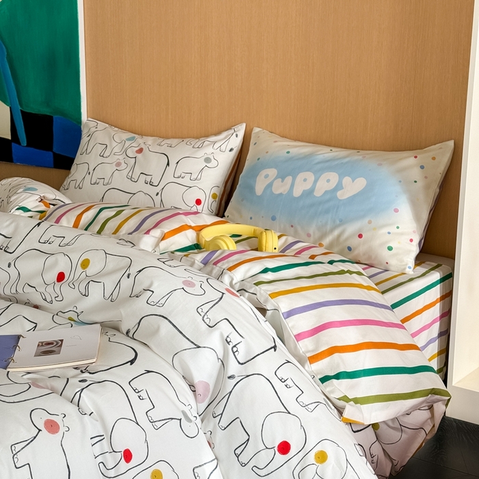 91家纺网 家纺一手货源 找家纺 时年 2024新款全棉数码大版趣味系列四件套 动物园