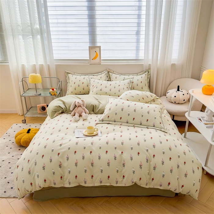 91家纺网 家纺一手货源 找家纺 雅慕家居 2024新款A类臻棉提花清新风四件套柔软亲肤 晨晓