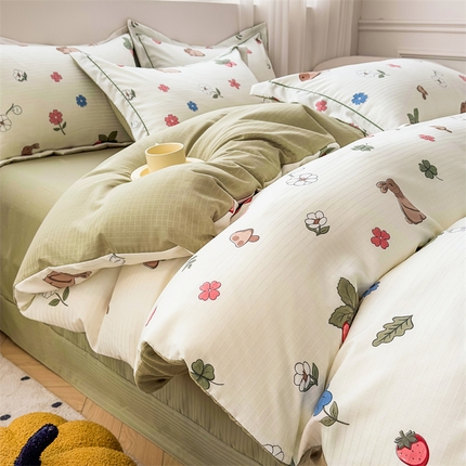 91家纺网 家纺一手货源 找家纺 （总）雅慕家居 2024新款直播A类臻棉提花清新风四件套柔软亲肤