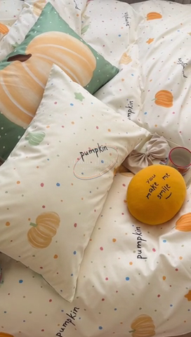 91家纺网 家纺一手货源 找家纺 时年 2024新款全棉数码大版趣味系列四件套 南瓜派