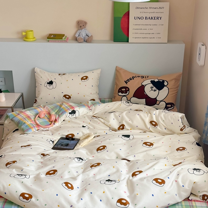 91家纺网 家纺一手货源 找家纺 时年 2024新款全棉数码大版趣味系列四件套 甜圈狗