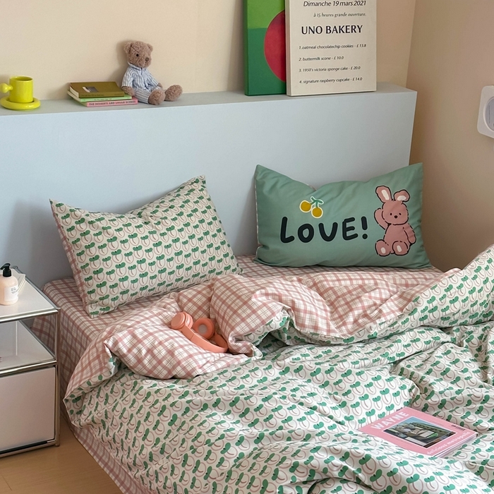 91家纺网 家纺一手货源 找家纺 时年 2024新款全棉数码大版趣味系列四件套 可爱芽