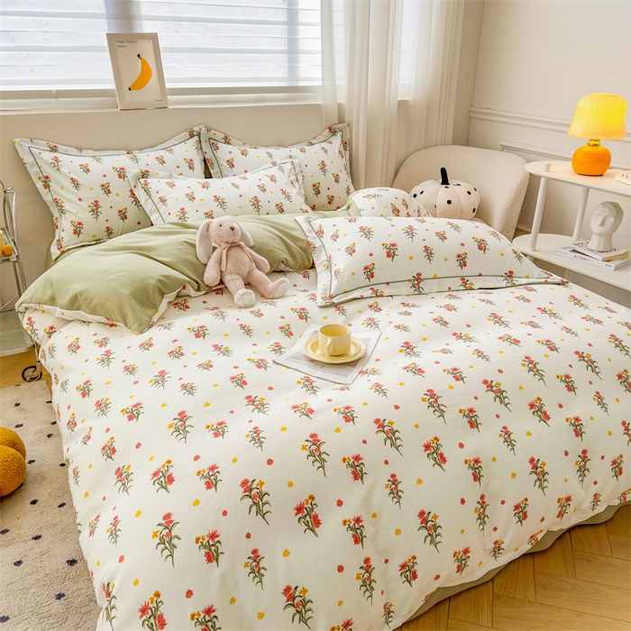 91家纺网 家纺一手货源 找家纺 雅慕家居 2024新款A类臻棉提花清新风四件套柔软亲肤 田园