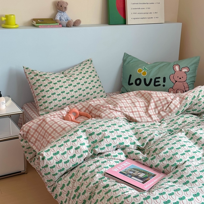 91家纺网 家纺一手货源 找家纺 时年 2024新款全棉数码大版趣味系列四件套 可爱芽