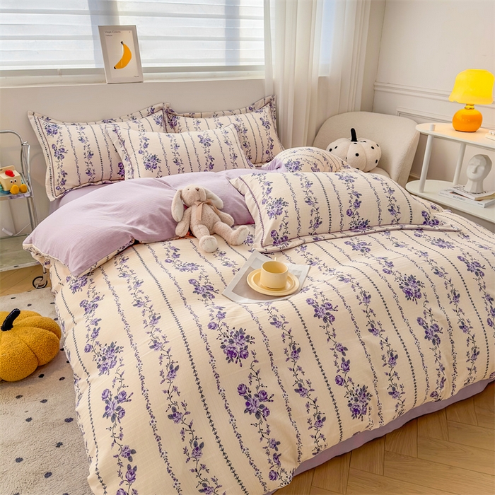 91家纺网 家纺一手货源 找家纺 雅慕家居 2024新款A类臻棉提花清新风四件套柔软亲肤 紫藤