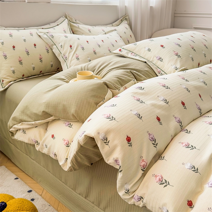 91家纺网 家纺一手货源 找家纺 雅慕家居 2024新款A类臻棉提花清新风四件套柔软亲肤 晨晓